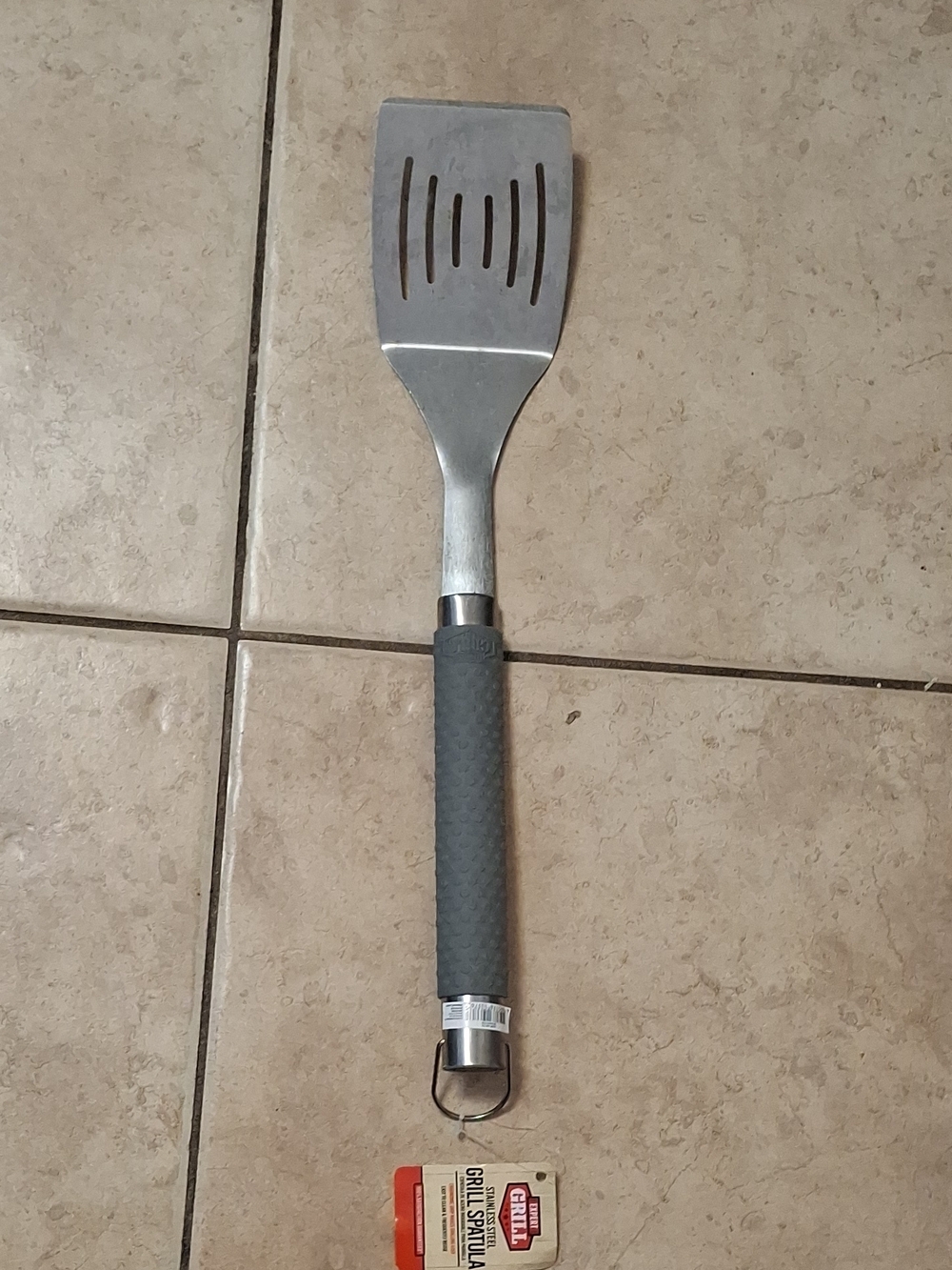 Gray Grip Stainless Steel Slotted Grill Spatula -